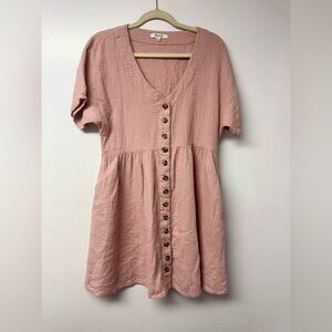 Madewell Pink Cotton Gauze Button Front Mini Dress Small Boho Cottagecore G